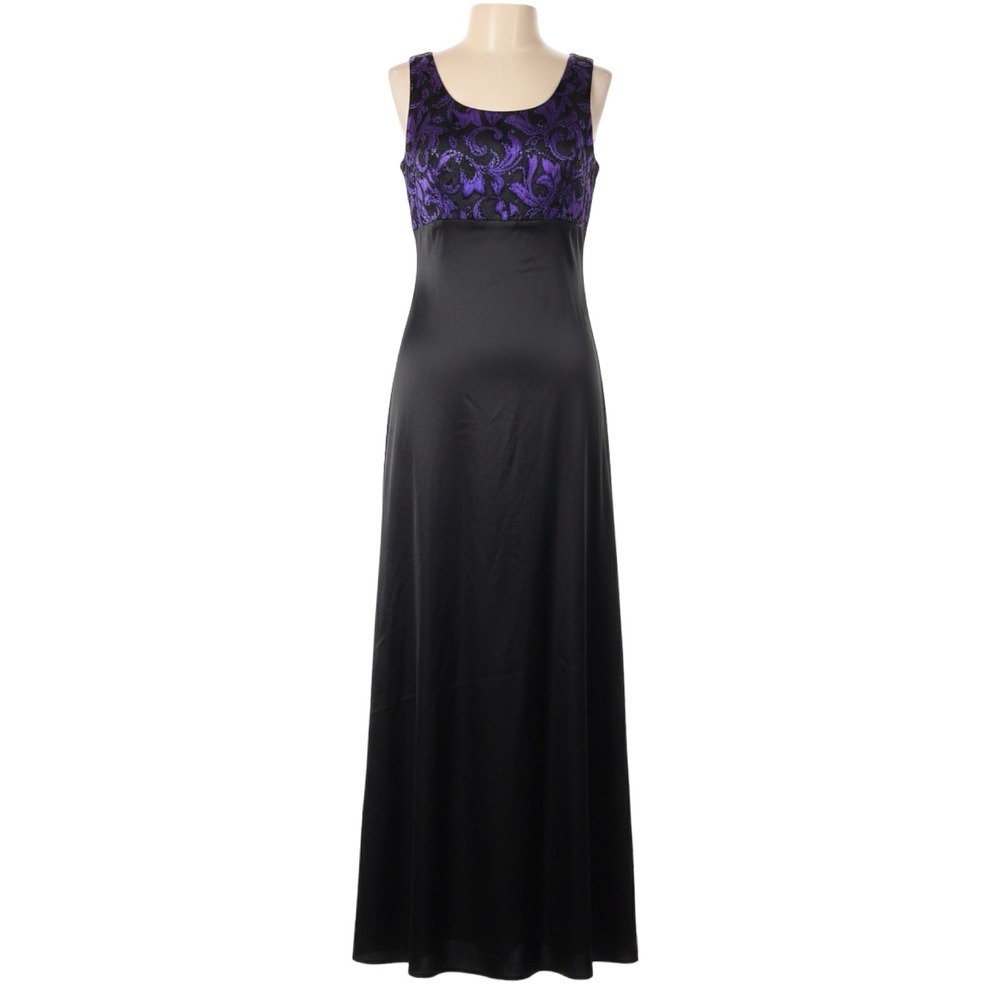 All That Jazz Prom Dress Black Purple Floral Lace Gothic Maxi Gown XS‎ Vintage